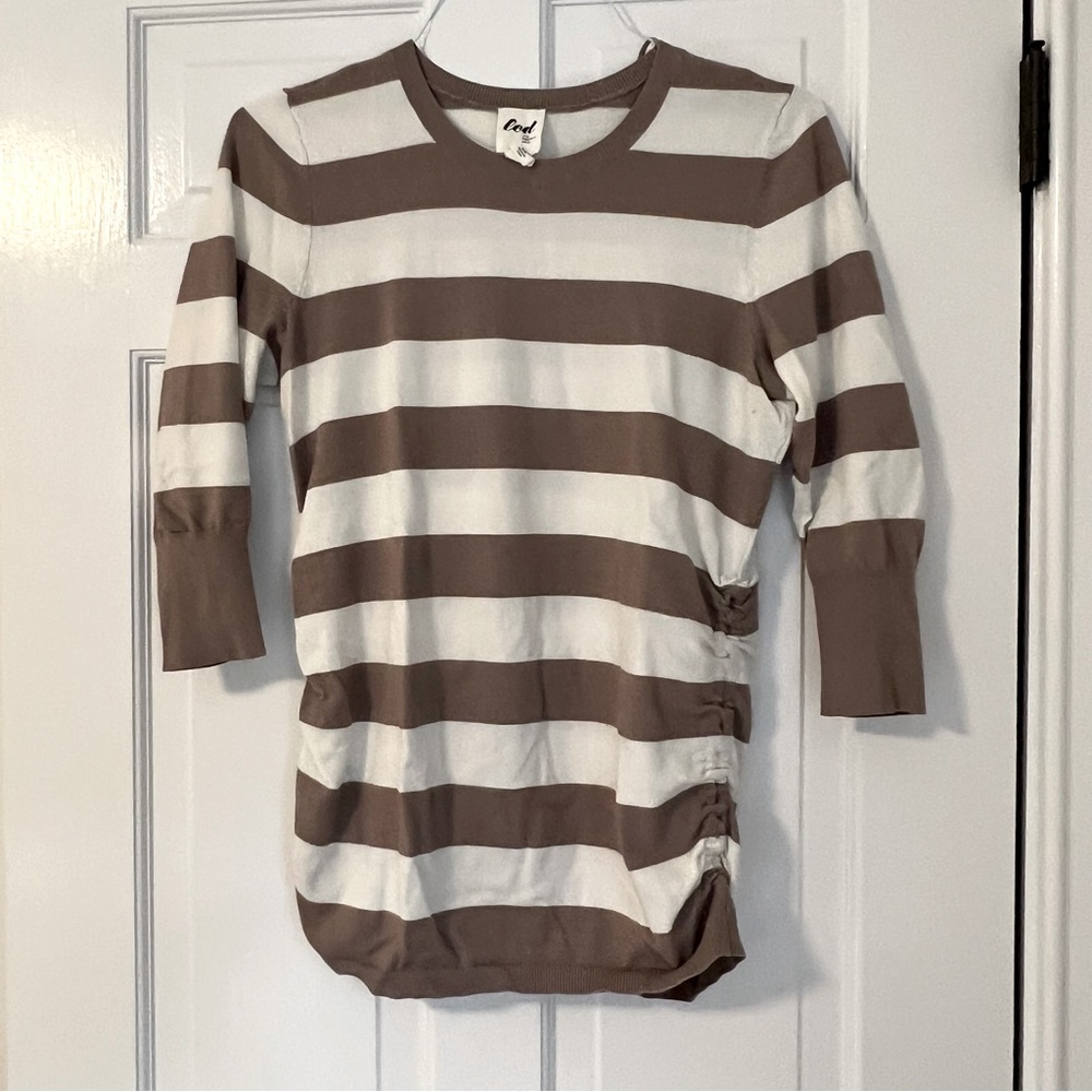 Angel Brown and White Striped Crew Neck Sweater